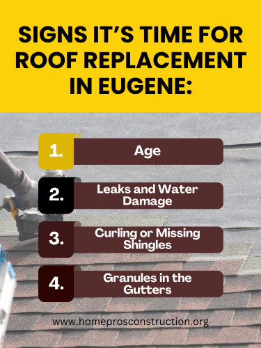 signs showing it's time for roof replacement in Eugene with common roofing issues listed